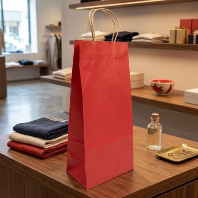 Red Paper Merchandise Handle Bags 5 7/8" x 3 9/16" x 12 5/8" 50 Pack GMB3R
