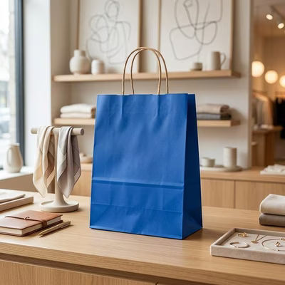 Blue Paper Merchandise Handle Bags 7 1/16" x 3 9/16" x 9 1/16" 50 Pack GMB4BL
