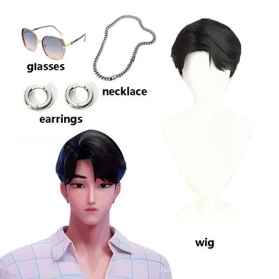 Sajaboys Jinu Cosplay Wig Sajaboys Dress Up Costume Accessories Anime Movie Role Play Sunglasses Man Necklace Earrings