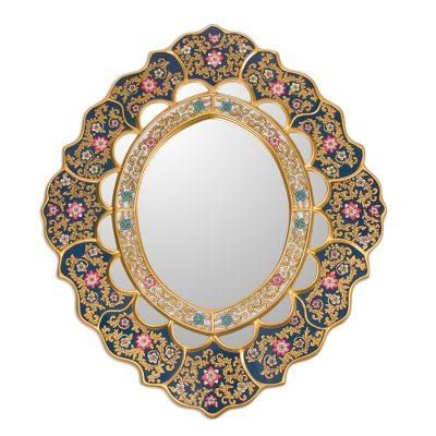 Golden Garden,'Unique Floral Wood Reverse Painted Art Glass Wall Mirror '