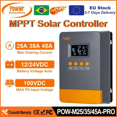 PowMr Choice 25A 35A 45A MPPT Solar Charge Controller 12V 24V Auto 100V Panel Intelligent Regulator Lead-acid/Lithium Battery