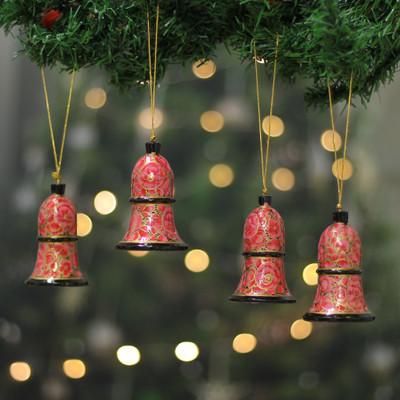 'Persian-Inspired 4-Piece Papier Mache Bell Ornament Set'