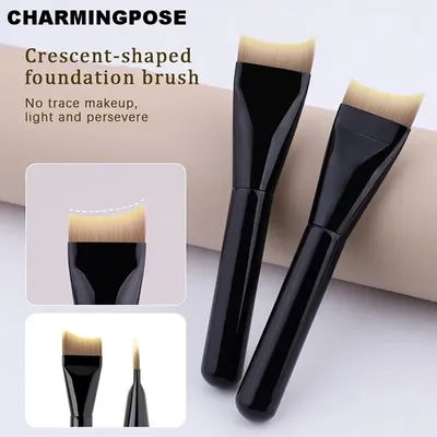 CHARMINGPOSE 1PC Ultra Thin Crescent Foundation Brush Lightweight Face Contour Brush with Black Handle Professional Foundation