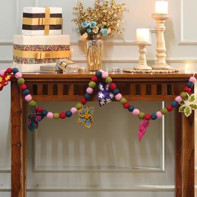 Snowflake Celebration,'Multicolor Palette Snowflake Wool Felt Garland Made in India'