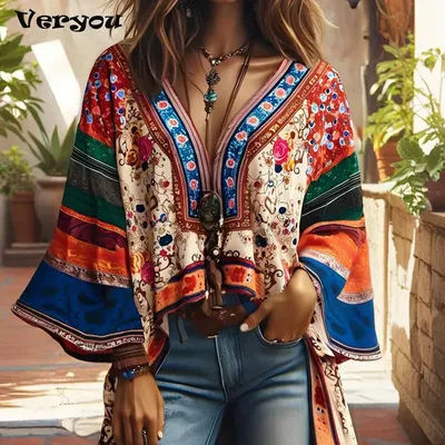 Vintage imprimé femmes T-Shirts col en V manches chauve-souris T-Shirts pour femmes décontracté ample t-shirt hauts pull