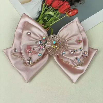Épingle à cheveux en Satin de haute qualité, Original, industrie lourde, avec pompon en diamant, nœud, coiffure douce et élégante, Clip de printemps