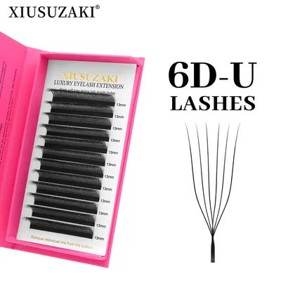 XIUSUZAKI U 6D W Lashes Extensions Matte Black U Shaped 6DW Eyelashes Extensions U Lashes Premade Volume Fans False Eyelashes