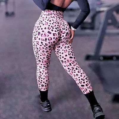 Women Gym Leopard Leggings Scrunch Butt Lifting Athletic Workout Leggins Training Yoga Pants Outdoor Sports Fitness Tights