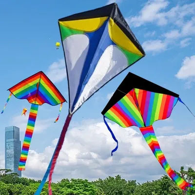 Single Line Kite with Long Tail Diamond Shaped Kite Easy To Fly Colorful Flight Kite Enhance Coordination for Children Kids Toys