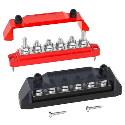 150A Power Distribution Block 12V Bus Bar 6 x 5/16" Terminal Stud Positive & Ground Battery Bus Bar for Marine Boat Automotive