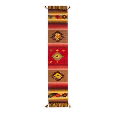 Brilliant Sunset,'Artisan Crafted Wool Blend Geometric Table Runner from Peru'