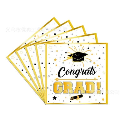 8Guests Graduation Theme Gold Disposable Tableware Class Of 2025 Plates Congrats Grade Napkins Paper Cups Happy Graduation Party
