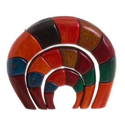 Elephant Arches,'Colorful Wood Sculptures from Peru (Set of 3)'