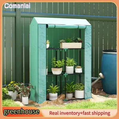 Comanlai 100x40x150cm serre avec étagères et porte à roulettes, serre en feuille d'acier résistante à l'hiver, serre pour jardin, vert