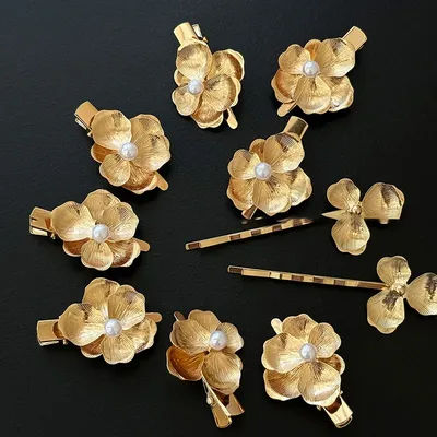 4 Pcs European and American Metallic Flowers Fashion Hair Clip Hair Bangs Duckbill Clip Niche Design Hair Accessories for Women