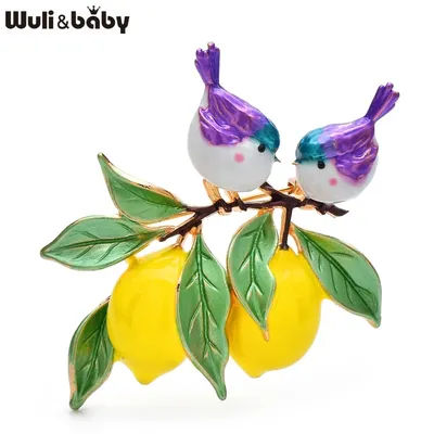 Wuli&baby Lovely Enamel Birds And Lemon Brooches Beautiful Plants Animal Brooch For Women's Backpack Clothes Pins Badge Gifts
