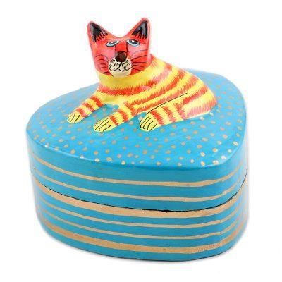 Cat Love,'Hand-Painted Papier Mache Box with Cat Motif'