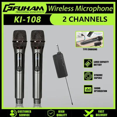 Wireless Microphone 2.4G 2 Channels UHF Handheld Microphone Rechargeable Microphone for Karaoke, Live, Wedding, Party, Meeting