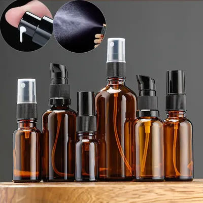 2pcs 5-100ml Empty Amber Fine Mist Small Glass Spray Bottles Set for Essential Oils Perfume Cleaning Solutions Refillable Bottle
