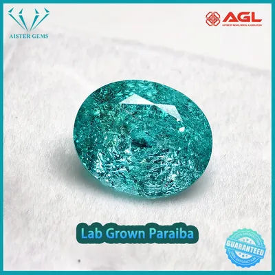 Lab Grown Paraiba Oval Shape Cracked Ice Cut Tourmaline Gemstone For DIY Jewelry Making Material Selectable AGL Certificate