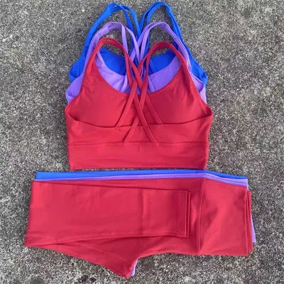 Gym Sports Set Yoga Clothes Set 2 Piece Women Cross Back Bra Top High Waist Soft Leggings Fitness Suit Running Workout Tracksuit