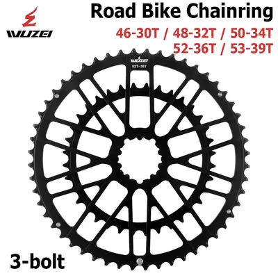 WUZEI Road Bike 3 Bolts Direct Mount Chainwheel 2x8 9 10 11 12 Speed Bicycle Crown Double Chainring Aluminum alloy Speed Part