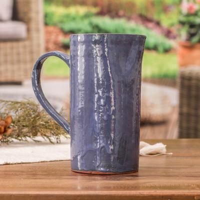 'Artisan-Made Intense Blue Clay Ceramic Pitcher from Honduras'