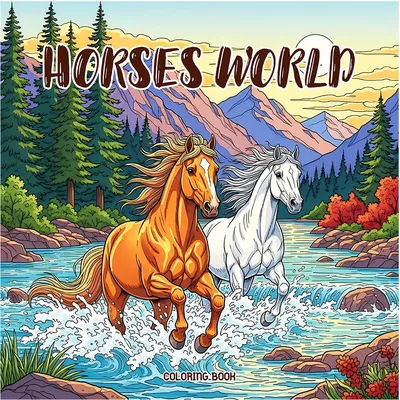 Adult Coloring Book HORSES WORLD Bold-Easy Patterns Cute Horse-Themed Drawings Perfect Gift for Party Or Birthday