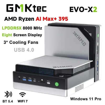 GMKtec MINI PC EVO-X2 Windows11 Pro DDR5 8000MHz PCle 4.0 M.2 2280 SSD 2.5G LAN HDMI2.0 USB4.0*2 WIFI7 BT5.4 Desk Gamer Computer