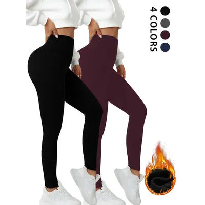 2 Pack Womens Thermal Fleece Lined High Waisted Leggings. Workout Winter Warm Thick Tights Soft Yoga Pants