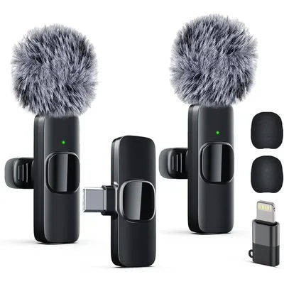 Mini Mic Pro Wireless Microphone for iPhone, iPad, Android, Lavalier Microphone for Video Recording - 2 Pack