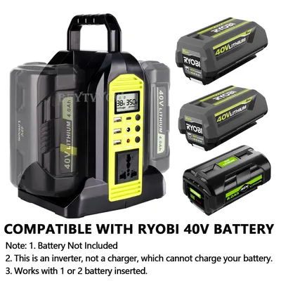 350W 2-Port Power Inverter for Ryobi 40V Battery DC 40V to AC 120V Pure Sine Wave Inverter Battery Converter Generators With LED