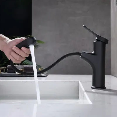 Black Bathroom Washbasin Faucet Pull Out Kitchen Sink Faucet Hot and Cold Water Kitchen Sink Mixer Faucet Bathroom Accessories