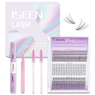 ISEEN DIY Eyelash Extension Kit Individual Eyelashes Kit with Lash Bond & Seal and Lash Tweezers and Brush
