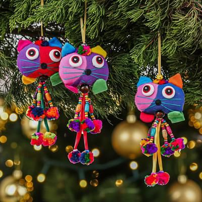 'Cat-Inspired Whimsical 3-Piece Colorful Cotton Ornament Set'