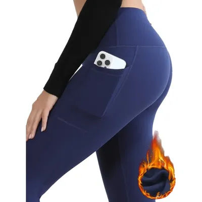 Winter Super Warm Sports Leggings With Pockets For Women Velvet High Waisted Workout Yoga Running Gym Fitness Thermal Tight Pant