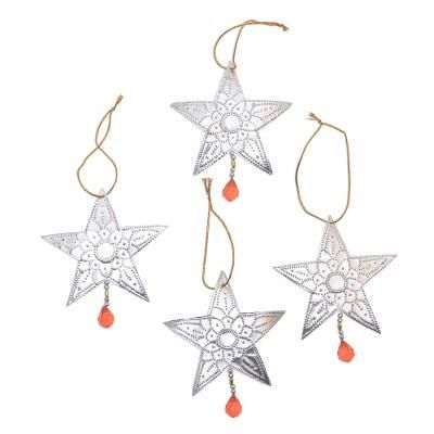 Glimmering Stars,'Star-Shaped Aluminum Ornaments from Bali (Set of 4)'