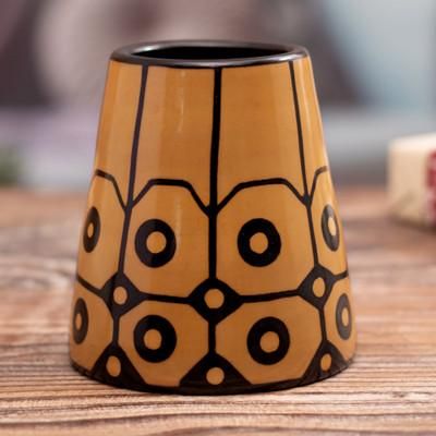 Northern Sun,'Modern Geometric Folk Art Chulucanas Ceramic Decorative Vase'