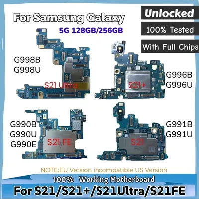 100% Unlocked 5G for Samsung Galaxy S21 Ultra G991U G991B G998U G998B Logic Board S21 Plus G996B G996U S21 FE G990 Motherboard