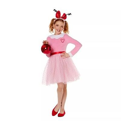 Cindy Lou Chi Costume Abito di Natale fantasia Ragazze Costume Cosplay Costume di Natale Bambini Natale Capodanno Performance Feste Vestito Copricapo