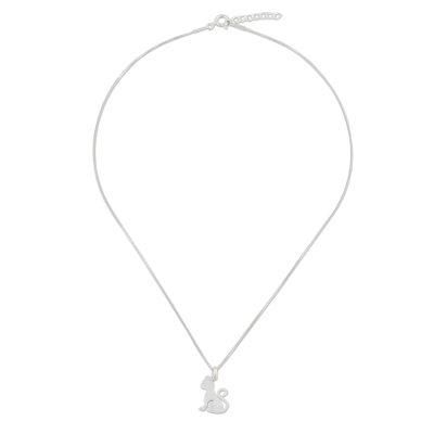 Waiting for Love,'Brushed Sterling Silver Cat Pendant Necklace'