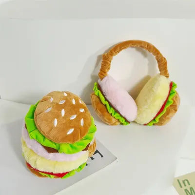 Cache-oreilles en forme de Burger drôle, chauffe-oreilles thermiques pliables en peluche, unisexe, coupe-vent, cyclisme pour étudiants, hiver