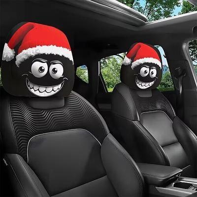 2 copri poggiatesta auto divertenti natalizi con occhi espressivi e naso sorriso - morbido e ammortizzato per tutte le stagioni, adatto per auto, nero design del quadrante rosso/bianco - compatibile