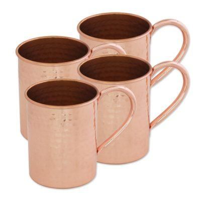 Campfire Camaraderie,'Set of Four Hand Crafted Copper Handled Mugs from India'
