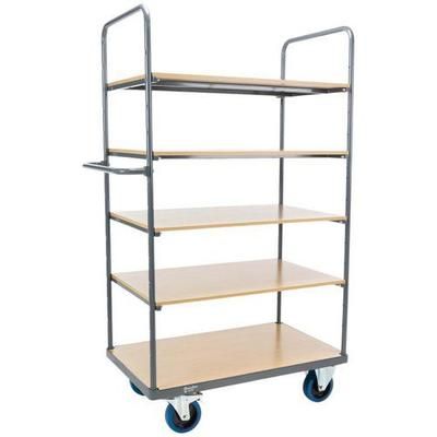 Chariot 5 Plateaux Bois 1000x600mm 400 Kg - Roues Caoutchouc - Manutan Expert