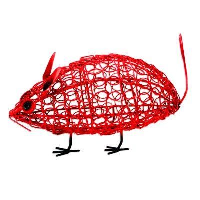 Curious Mouse,'Red Wrought Iron Mouse Statuette'