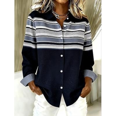 Per donna Camicia Bottoni Stampato Grafico Geometrico Vintage Elegante Moderno Manica Lunga Colletto a Camicia Top Regolari Quotidiano Blu Rosa Primavera Inverno