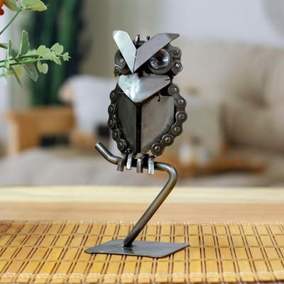 Perching Owl,'Eco-Friendly Recycled Metal Sculpture of a Perching Owl'