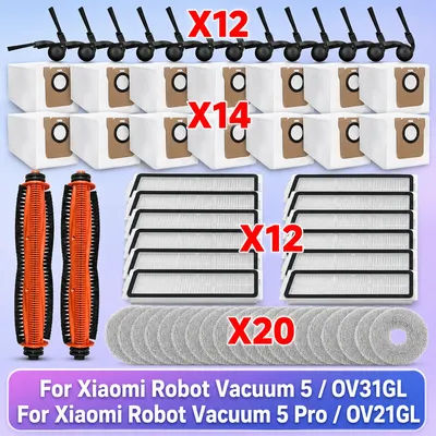 Fit For ( Xiaomi Robot Vacuum 5 / OV31GL, Xiaomi Robot Vacuum 5 Pro / OV21GL ) Parts Tricut Main Side Brush Filter Mop Cloth Bag