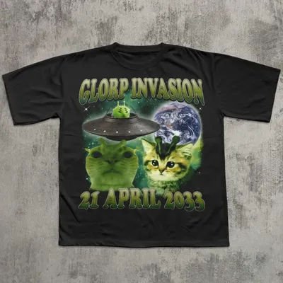Glorp Invasion Funny Alien Cat T-shirt Cats Lover Gift Meme Shirt Unhinged Clothes Weird Tee, Brainrot Tshirt Kitten Shirts